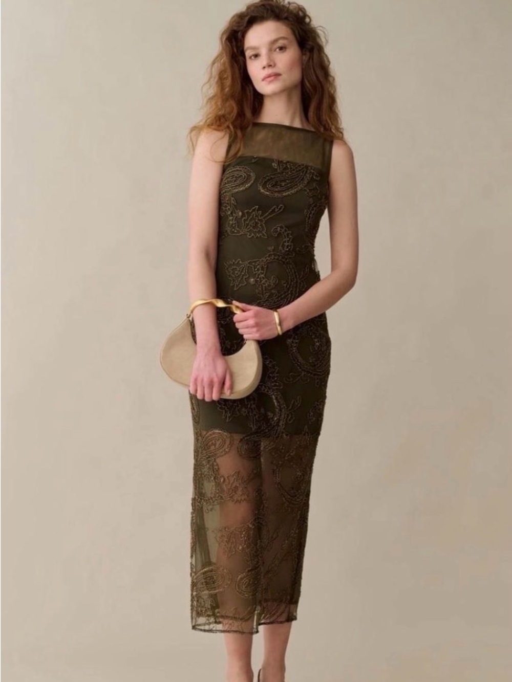 Sorella Olive Sheer Lace Midi Dress - Women's Elegant Evening Dress